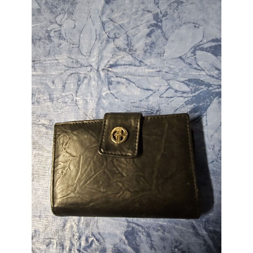 GIANI BERNINI‎ Genuine Leather Black Wallet Coin Purse Kiss Close